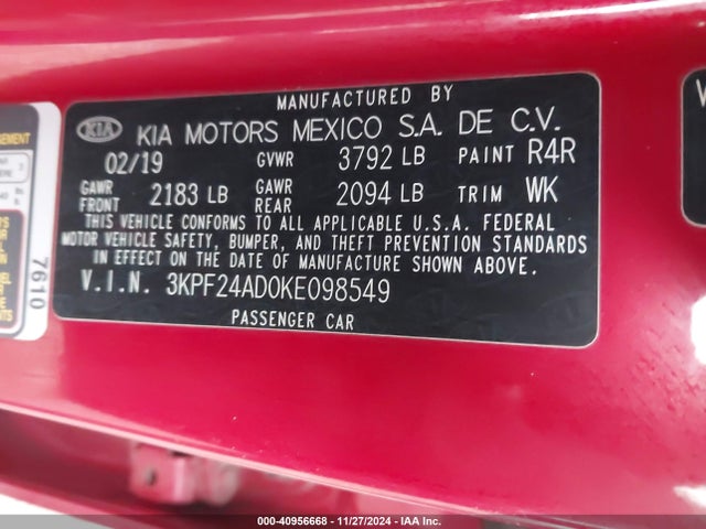 KIA Forte Lxs 2019 3KPF24AD0KE098549 Image 9