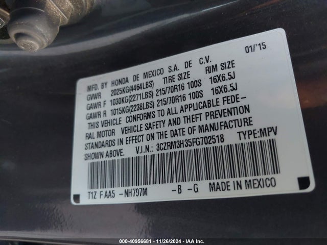 Honda CR-V LX 2015 3CZRM3H35FG702518 Image 9