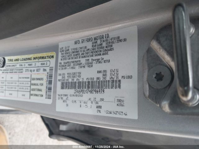3FA6P0LU7HR296978 Ford Fusion Hybrid Se