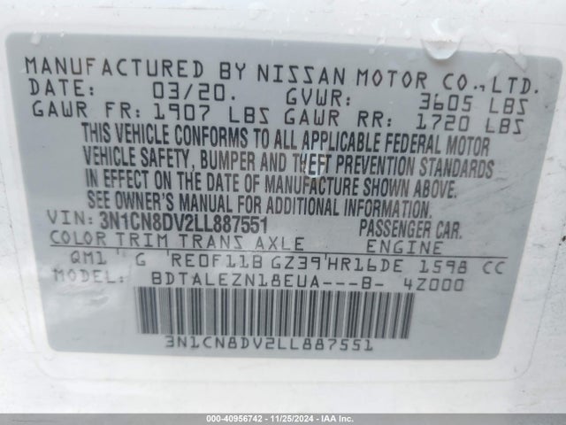 Nissan Versa S Xtronic Cvt 2020 3N1CN8DV2LL887551 Image 9