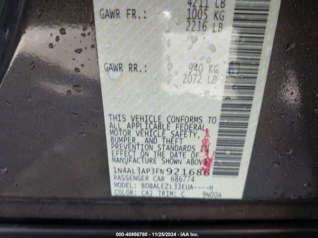 Nissan Altima 2.5 S 2015 1N4AL3AP3FN921686 Image 9