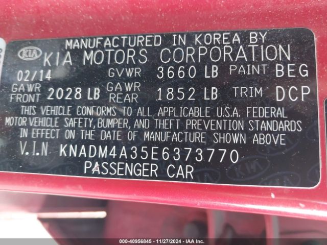 KNADM4A35E6373770 KIA RIO LX