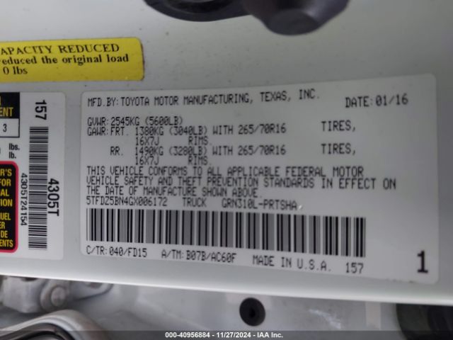 5TFDZ5BN4GX006172 Toyota Tacoma Trd Off Road