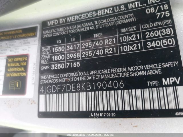 4JGDF7DE8KB190406 Mercedes-Benz Gls 550 4matic