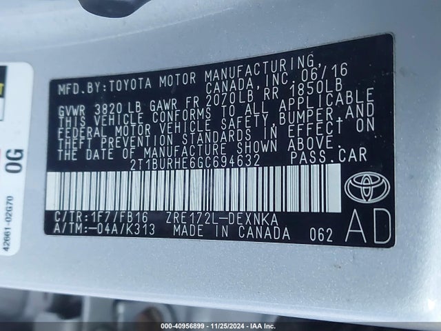 Toyota COROLLA LE 2016 2T1BURHE6GC694632 Image 9