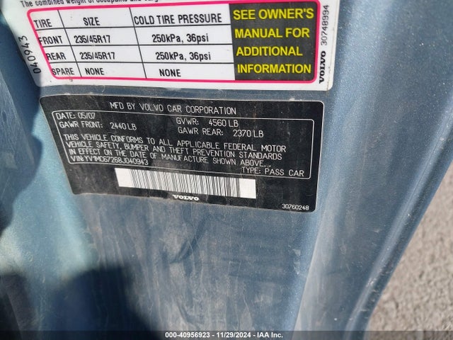 Aukcja sprzedaży 2008 Volvo C70 T5, vin: YV1MC67268J040943, numer aukcji: 40956923
