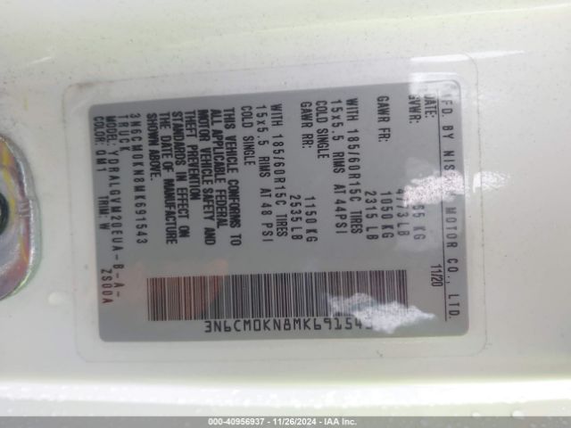 3N6CM0KN8MK691543 Nissan Nv200 Compact Cargo Sv Xtronic Cvt