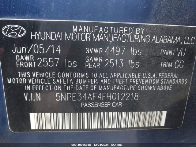 Hyundai Sonata Limited 2015 5NPE34AF4FH012218 Image 9
