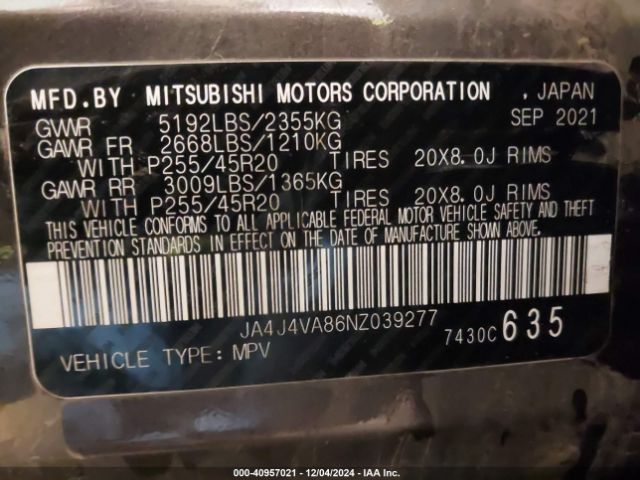 2022 MITSUBISHI OUTLANDER JA4J4VA86NZ039277 Photo 8