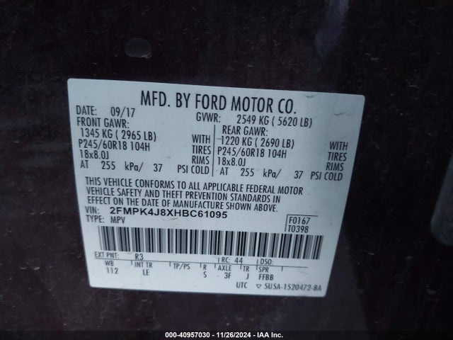 Ford EDGE SEL 2017 2FMPK4J8XHBC61095 Image 9