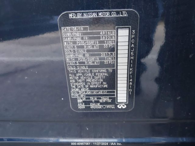 3PCAJ5M11KF148101 Infiniti Qx50 Luxe