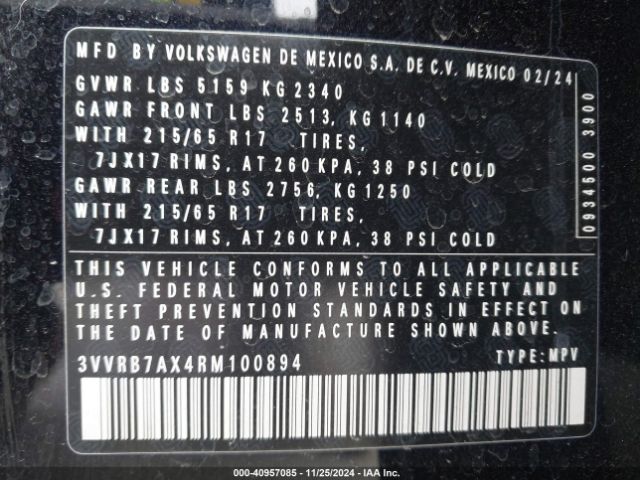 3VVRB7AX4RM100894 Volkswagen Tiguan 2.0t S