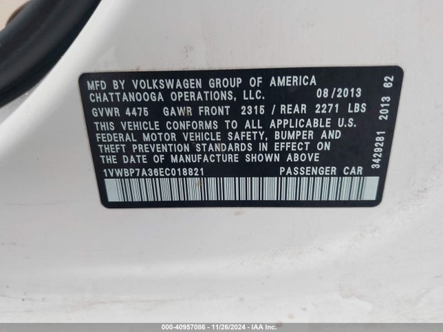 Volkswagen 2014 2014 1VWBP7A36EC018821 Image 9