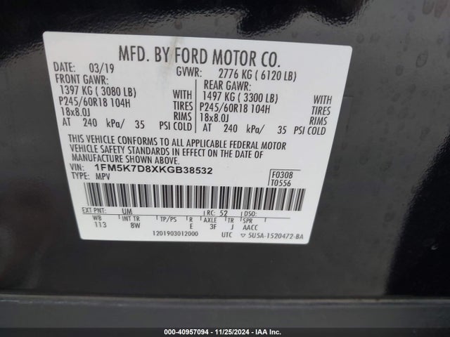Ford EXPLORER XLT 2019 1FM5K7D8XKGB38532 Image 9