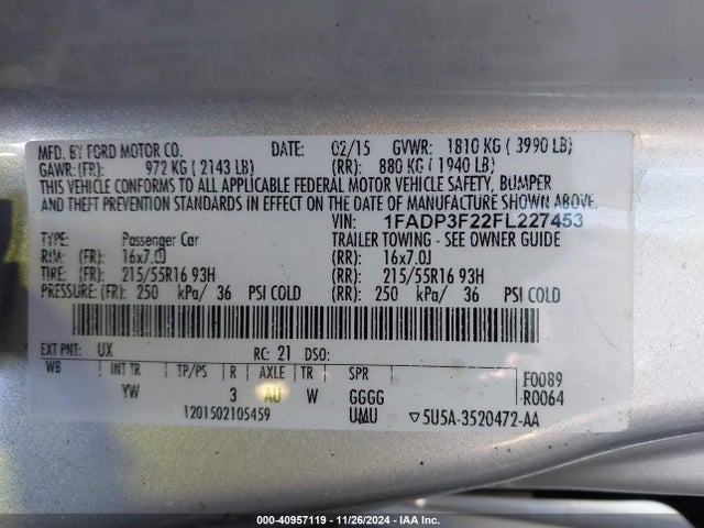 Ford FOCUS SE 2015 1FADP3F22FL227453 Image 9