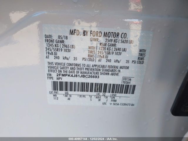 2FMPK4J81JBC26693 Ford EDGE SEL