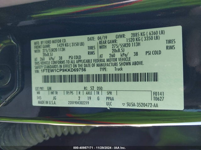Ford F-150 Xl 2019 1FTEW1CP9KKD69756 Image 9