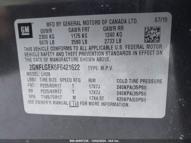 Chevrolet Equinox 2lt 2015 2GNFLGEK6F6421622 Image 9