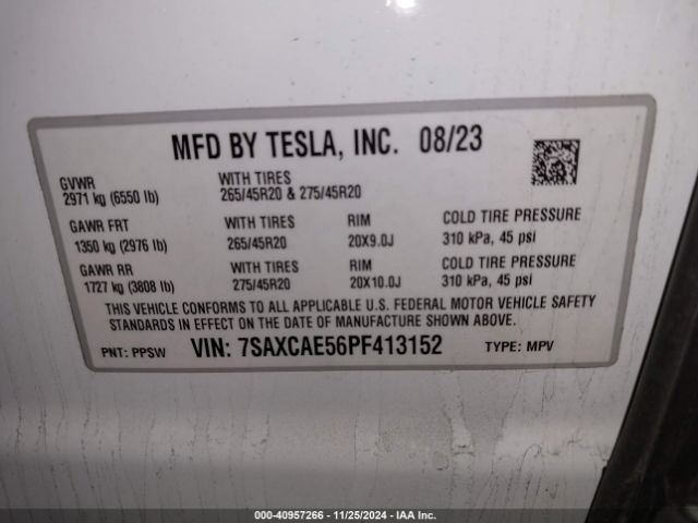 7SAXCAE56PF413152 Tesla Model X Dual Motor All-wheel Drive/standard Range