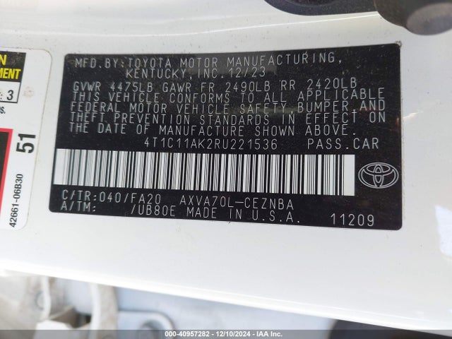 Toyota CAMRY LE 2024 4T1C11AK2RU221536 Image 9
