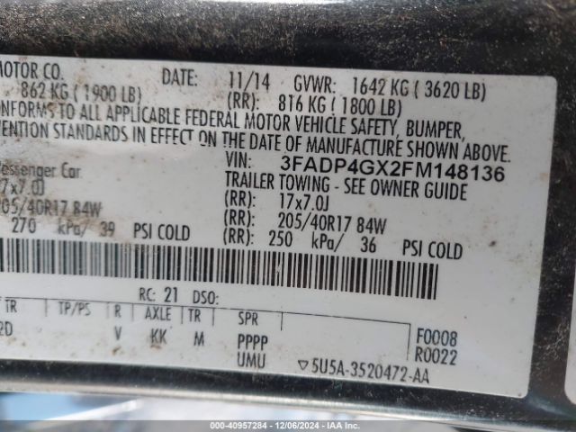 3FADP4GX2FM148136 Ford FIESTA ST