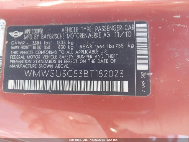 2011 MINI COOPER WMWSU3C53BT182023 Photo 8