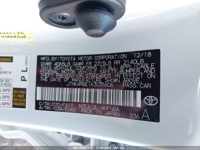 Toyota COROLLA SE 2019 JTNK4RBE1K3035606 Image 9