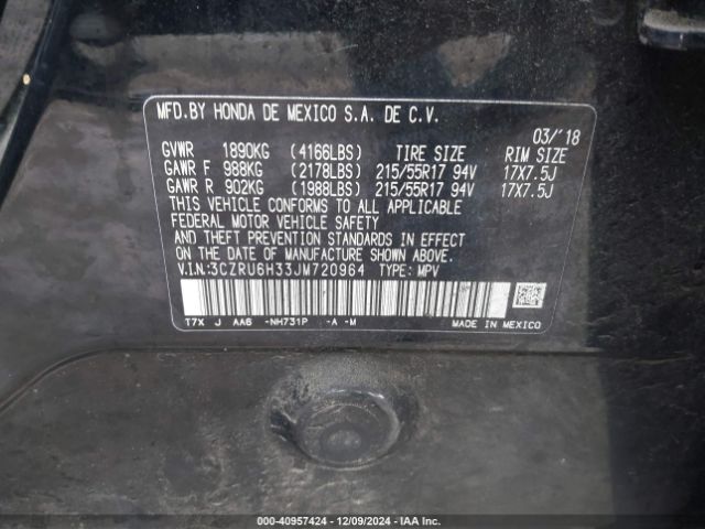 3CZRU6H33JM720964 Honda HR-V LX
