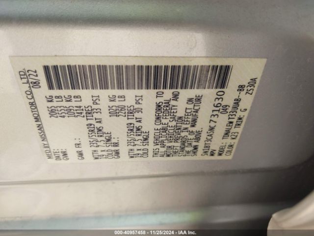 5N1BT3CA5NC731630 Nissan Rogue Sl Fwd