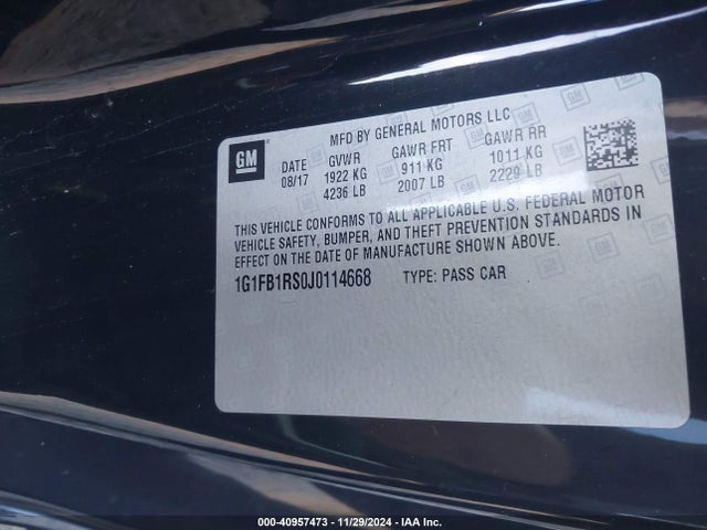 Chevrolet Camaro 1lt 2018 1G1FB1RS0J0114668 Image 9