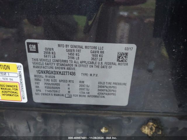 1GNKRGKDXHJ277436 Chevrolet Traverse 1lt