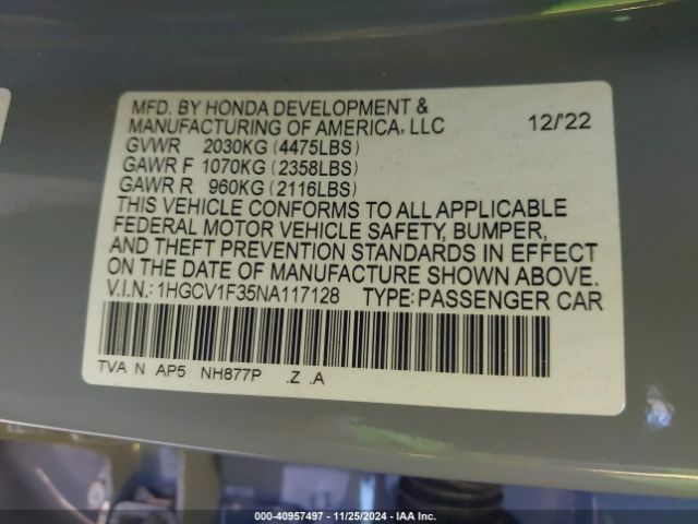 1HGCV1F35NA117128 Honda Accord Sport