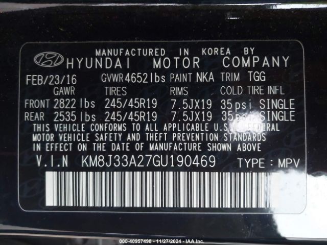 KM8J33A27GU190469 Hyundai Tucson Sport