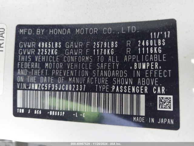 JHMZC5F35JC002337 Honda Clarity Plug-in Hybrid Touring