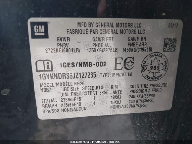 1GYKNDRS6JZ127235 Cadillac XT5 LUXURY