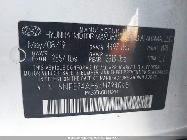 Hyundai SONATA SE 2019 5NPE24AF6KH794048 Image 9