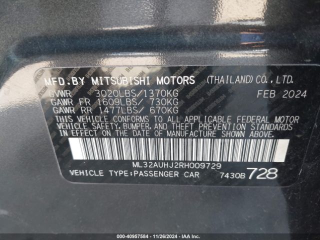 ML32AUHJ2RH009729 Mitsubishi Mirage Es/le