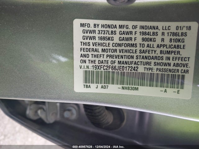 Honda Civic Lx 2018 19XFC2F66JE017242 Image 9