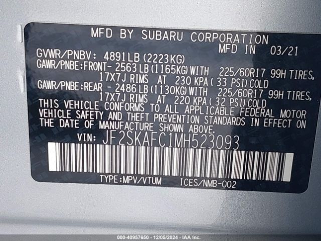 JF2SKAFC1MH523093 Subaru Forester Premium
