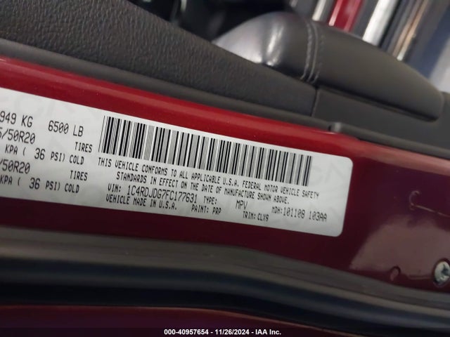 Dodge DURANGO LIMITED 2015 1C4RDJDG7FC177631 Image 9