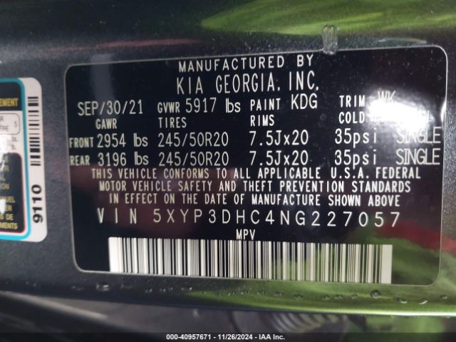 5XYP3DHC4NG227057 KIA Telluride Ex