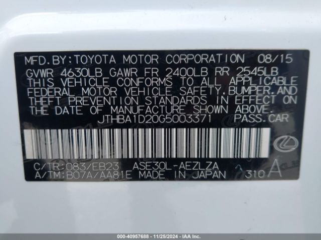 JTHBA1D20G5003371 Lexus IS 200T