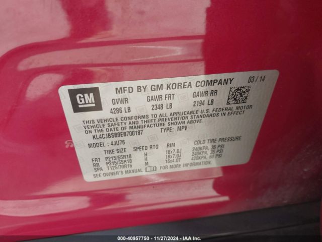 KL4CJBSB9EB700187 Buick Encore Convenience