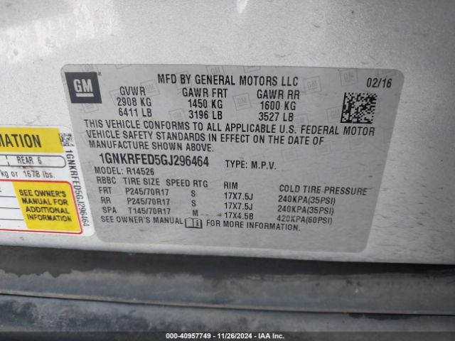 1GNKRFED5GJ296464 Chevrolet Traverse Ls