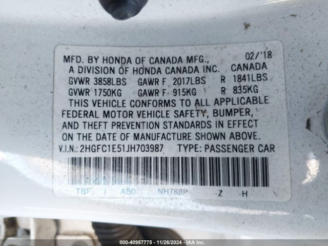 2HGFC1E51JH703987 Honda CIVIC SI