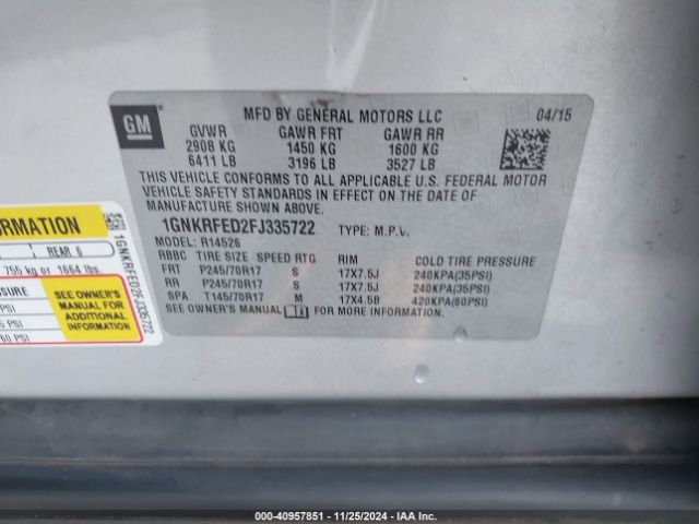 1GNKRFED2FJ335722 Chevrolet Traverse Ls