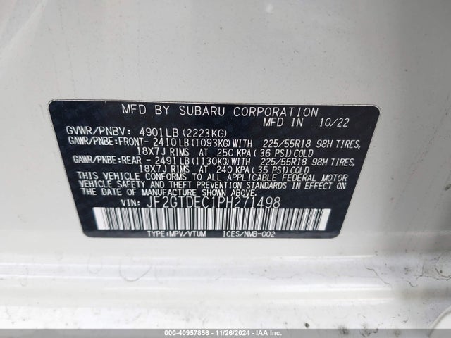 Subaru CROSSTREK HYBRID 2023 JF2GTDEC1PH271498 Image 9