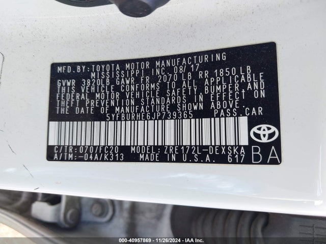 Toyota COROLLA SE 2018 5YFBURHE6JP739365 Image 9