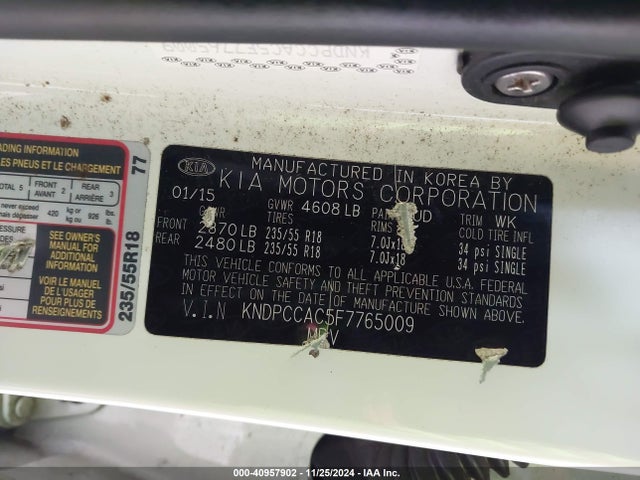 KIA Sportage Ex 2015 KNDPCCAC5F7765009 Image 9