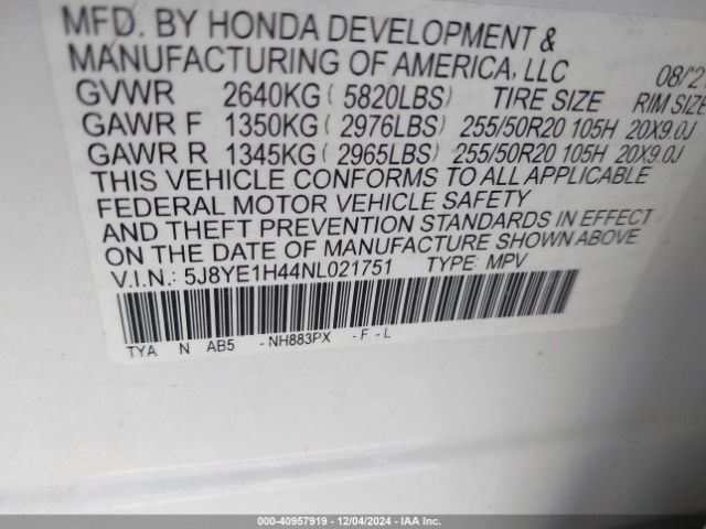 5J8YE1H44NL021751 Acura Mdx Technology Package